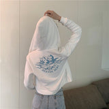 Deeptown Angel Print Hoodie Women Cotton Zip Up Crop Top Korean Style 2021 Fashion Long Sleeve Harajuku Vintage Graphic