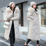 2023 New Down Cotton-Padded Clothes Casual Cotton-Padded Clothes Female Winter Over The Knee Long Korean Version Slim Big Wool Collar And Thick Cotton-Padded Jacket-Outfit