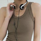 Ribbed Camisole with Padded Bust Women Sleeveless Undershirt Summer Solid Color Outerwear Concealing Side Cleavage-Outfit