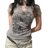 Women Goth Clothes y2k Crop Tops Summer 2024 T shirts Grunge 2000s Trashy Aesthetic Short Sleeve Tees Young Girls Streetwear-Outfit