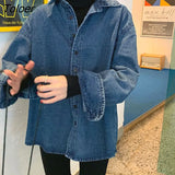 Autumn Long Sleeve Denim Shirt for Women 2023 Single Breasted Pocket Blouse Woman Turn Doen Collar Jeans Shirts
