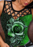 O-Neck Floral Print Hollow Out Tank