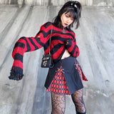 Punk Gothic Sweater Emo Tops E-girls Mall Goth Pullovers Y2k Harajuku Grunge Clothes Alt Dark Aesthetic Striped