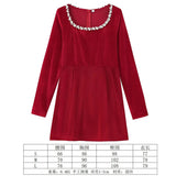 Women's Clothing 2025 Winter New Square Neck Nail Beads To Collect Short A-Shaped