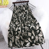 Summer Chiffon Beach Boho Maxi Women Skirt High Waist Floral Print Vintage Holiday Ruched Long Fashion Skirts