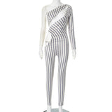 Women's Autumn And Winter Striped Print Sexy One-Shoulder Long-Sleeved Foot