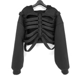 Women's Y2K Goth Cutout Zip-up Sweatshirt Grunge Long Sleeve Punk Harajuku Unisex Hooded Skeleton Hollow Pullovers-Outfit