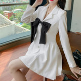 Dresses For Women 2022 new Autumn Long Sleeve Bow Black Mini Dress Korean style fashion Suit Dress casual white