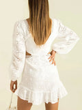 Break French Elegant Wind 2025 Spring New Fashion Design Deep V Lace Hollow Dress