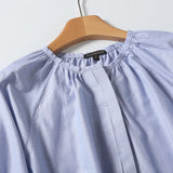 New French Commuter Style Girl's Bubble Sleeve Round Collar Shirt In Spring-Outfit