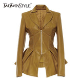 Biker Style Patchwork Irregular Jacket Women Lapel Collar Long Sleeve High Wait Tunic Female Coat 2022 Fashion