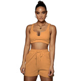 Yoga Wear Multicolor Solid U-Neck Top And Shorts Two-Piece