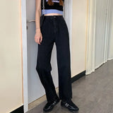 Women Ulzzang Plus Size Denim Female High Waist Aesthetic Design Full Length Lady Trouseres Vintage College Straight
