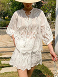 Holiday Small Fragrant Suit White Embroidery Top + Shorts European Oil Women's Clothing Set Women's