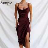Fashion Elegant Sexy Party Club Women White Slit Long Bodycon Dress Sleevless Black Ladies Stain Wrap Dresses 2020 Summer