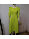 Women's New Autumn Style, Elegant And Fashionable Banquet Dress, Large Skirt, Yellow-Green Dress-Outfit
