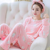 Heart Fur Suit Set Home Wear 2 Pieces Set Outfits Women Winter Warm Fur Pllover & Pants Female