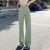 Casual Spring Women Solid Jeans Trousers High Waist Pockets Loose Female Wide Leg Denim Pants Ladies Floor-Length