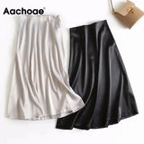 Elegant A Line Party Skirt Women High Waist Solid Chic Skirts Female Side Zipper Satin Skirt Faldas Mujer Moda