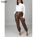 Turn Down Collar PU Leather Short Jacket Pants Set Two Pieces Set Winter Spring Outfits Streetwear Sexy Matching