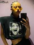 Summer Streetwear Graphic T Shirts Turtleneck Sleeveless Tees Tops Women 2022 Black Top Loose Fashion Diamond Tops