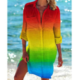 Women Printed Blouse Long Top Tunics Cardigan Half Sleeved Loose Beach Wear Swimwear Ladies Dresses Shirts Button 2023-Outfit