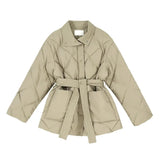 Winter Cotton Padded Coats Women Single-breasted Lace-up Female Chic All-Match Parkas Turn-down Collar Jackets Office