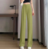 Toloer Pants Female Spring And Autumn 2024 New High Waist Hanging Feeling Loose Straight Leg Hanging Feeling Wide Leg Pants Large Size Pink Casual Pants-Outfit