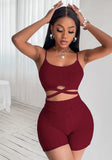 Sexy Straps Bandage Crop Top And Shorts 2 Piece