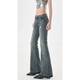 Y2K Low Waist Women Jeans High Quality American Retro Embroidered Slim Straight Micro Flare Pants women jeans-Outfit