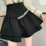 Sweet Kawaii Ruffles Diamonds All-match Cake Skirt 2023 Summer New Elegant Fashion School High Waist A-Line Mini