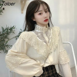 Vintage Chiffon Blouse Women Stand Collar Ruffles Woman Shirts Long Sleeve Lace Blouses Elegant Ladies Tops Blusas
