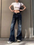 Y2K Low Waist Women Jeans High Quality American Retro Embroidered Slim Straight Micro Flare Pants women jeans-Outfit