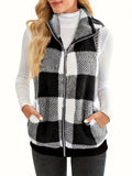 Women's Vest 2025 New Lattice Plush Shirt Vest Collar Sleeveless Women's