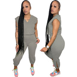 Solid Color Casual Sleeveless Top Cropped Pant Two Piece
