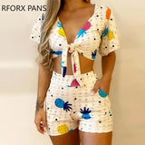 Tie Chest Print Two-Piece Set & Shorts Sets Summer suit-Outfit