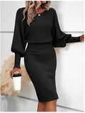 Women's Knitted Sweater Skirt Temperament Round Neck Long Sleeve Sexy Solid Color To Show Thin Ass