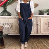Solid Color Casual Mid Waist Retro Pocket Sleeveless Cotton Linen Lace-up