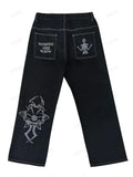 Year's New Skeleton Embroidered Jeans For Men's Casual Street Style Korean Version Of The Trend Is Loose-Outfit