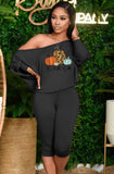 Halloween Pumpkin Off Shoulder Long Sleeve Top And Midi Pants