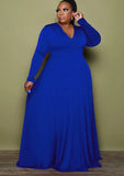 V-Neck Long Sleeves Plus Size Maxi