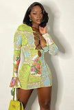 Print Green Sexy Lace-Up Mini Club