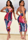 Party Sexy Multi Color Print Cross Back Strap Long Bodycon