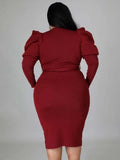 Plus Size Crew Neck Long Bodycon Dress with
