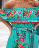 And Summer 2025 New Shoulder-To-Shoulder Red Flower Printing Long