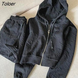 Autumn Hoodies Set Womens Set Jacquard Cardigan Hooded Jacket Short Fashion Loose Shorts Sports 2 Piece Suit Hoodies