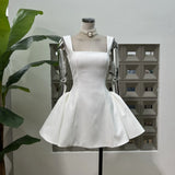 Simple And Intellectual Style Fashionable Pure Color Collar French Dress Pony Waist Small Short