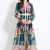 Printed Dress 2025 Spring Holiday Wind To Show Thin Temperament Single-Dlong Swing Dress
