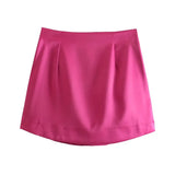 Women Chic Fashion Soft Touch Shiny Mini Skirt Vintage High Waist Side Zipper Female Skirts