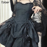 Gothic y2k Dresses for Women 2023 Fashion Lace Halterneck Long Sleeve A-Line Dress Black White Punk Birthday Party